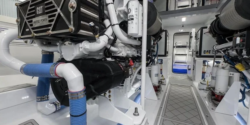 A Caterpillar yacht engine in a yacht vessel.