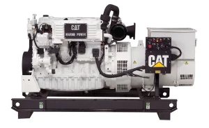 White Caterpillar marine power generator with CAT on it